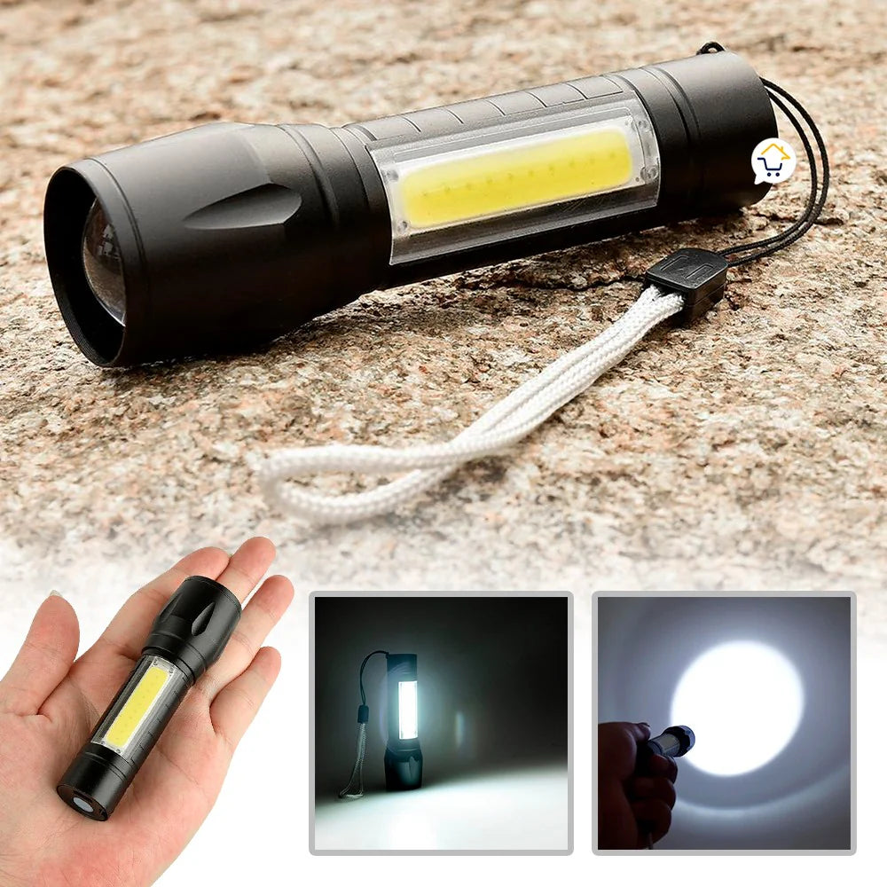 Mini linterna LED con zoom ajustable y 3 modos de luz