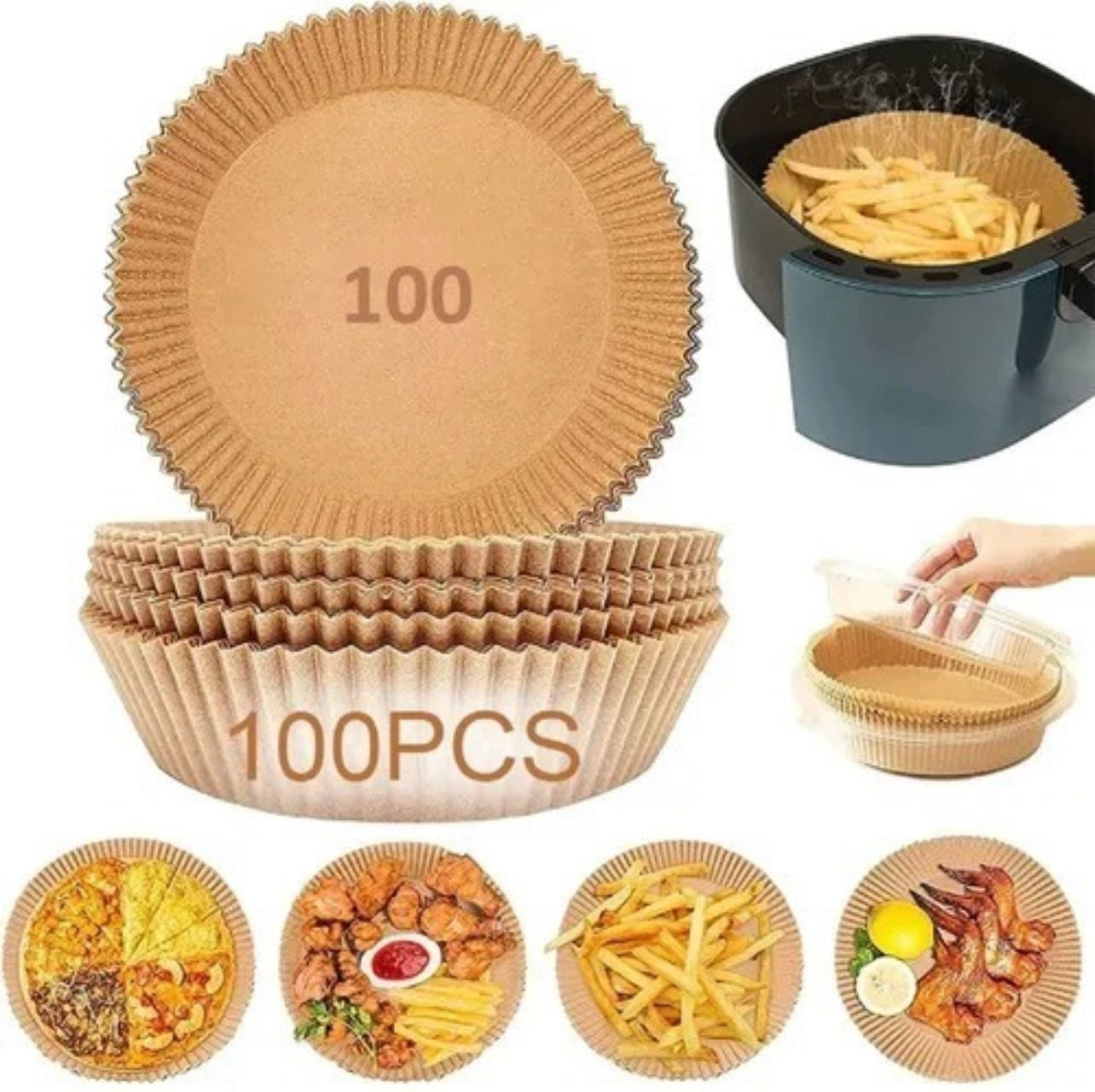 Canastilla Papel Antiadherente Air Fryer 100 Unidades Para Freidora De Aire