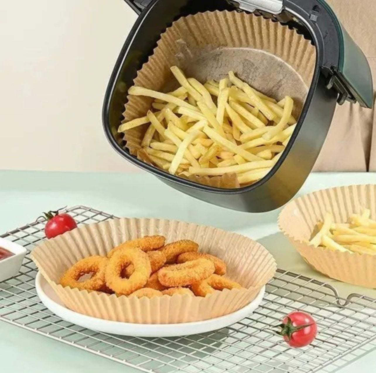 Canastilla Papel Antiadherente Air Fryer 100 Unidades Para Freidora De Aire