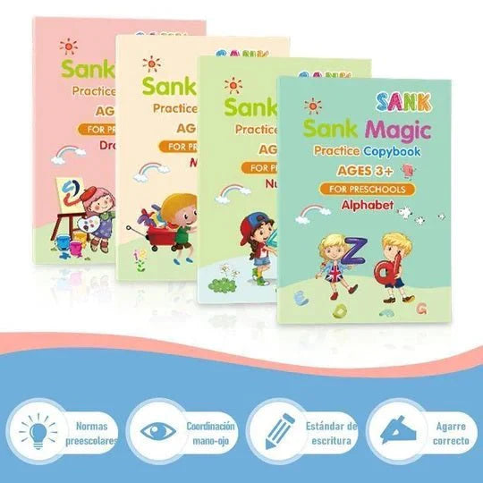 Kit De 4 Libros Con Tinta Mágica Para Niños Con Boligrafo Interactivo