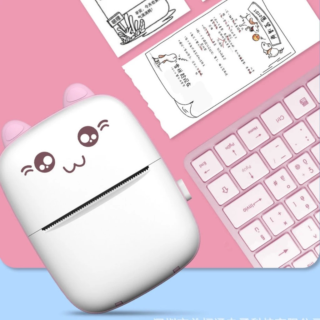 Mini Impresora Digital Gatito Con Cinco Rollos Para Impresión Portátil