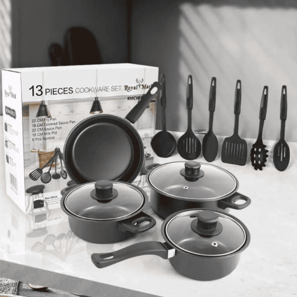 Set De 13 Piezas De Cocina Con 3 Ollas Antiadherentes 1 Sartén Antiadherente Y Utensilios