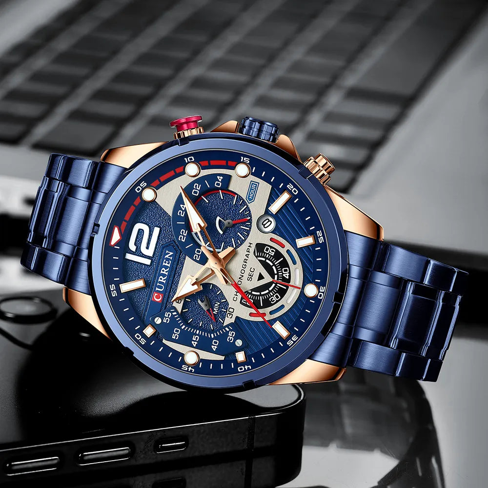 Reloj Masculino Curren Elegante Con Correa De Acero Inoxidable Y Resistente Al Agua