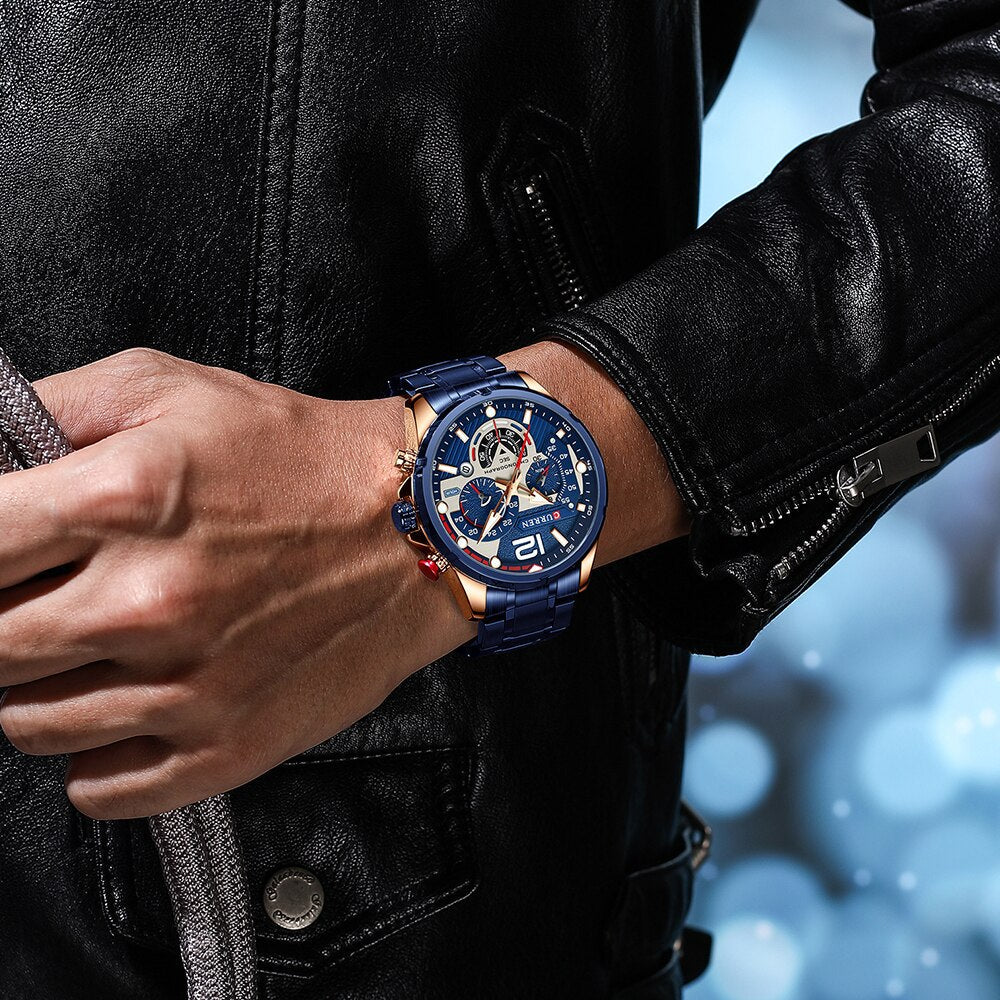 Reloj Masculino Curren Elegante Con Correa De Acero Inoxidable Y Resistente Al Agua