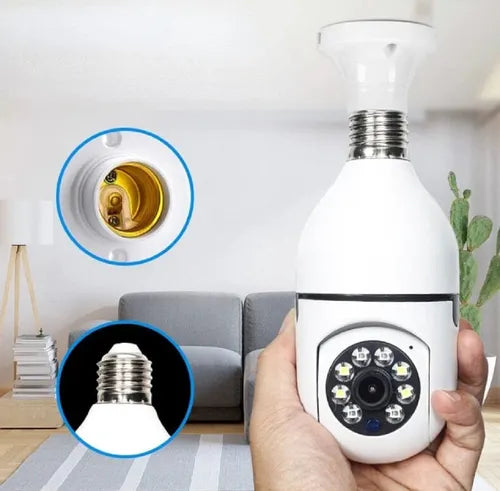 Cámara de seguridad wifi 360° con conexión tipo bombilla y visión nocturna