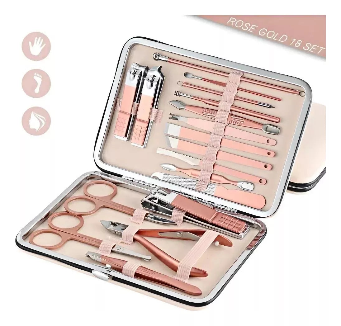 Set De Manicure Premium Con 18 Piezas Herramientas Profesionales Para Cuidado De Uñas