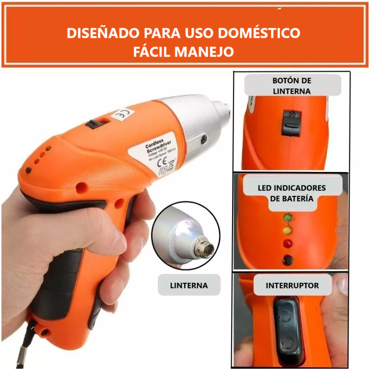 Destornillador Inalámbrico Recargable Con Velocidad Ajustable Y Juego De Puntas
