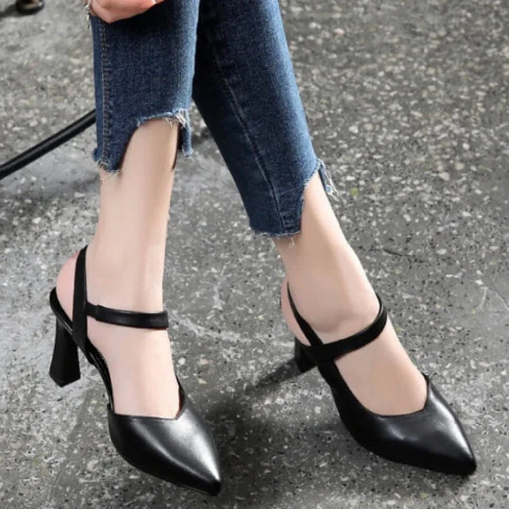 Zapatos De Salón De Piel Cómodos Con Tacones De Bloque
