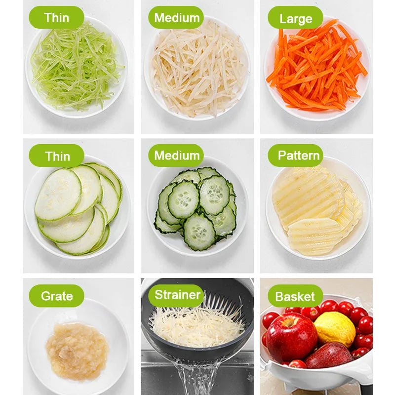 Rallador Cortador Verduras 9 En 1 Multifuncional Con Cuchillas Intercambiables