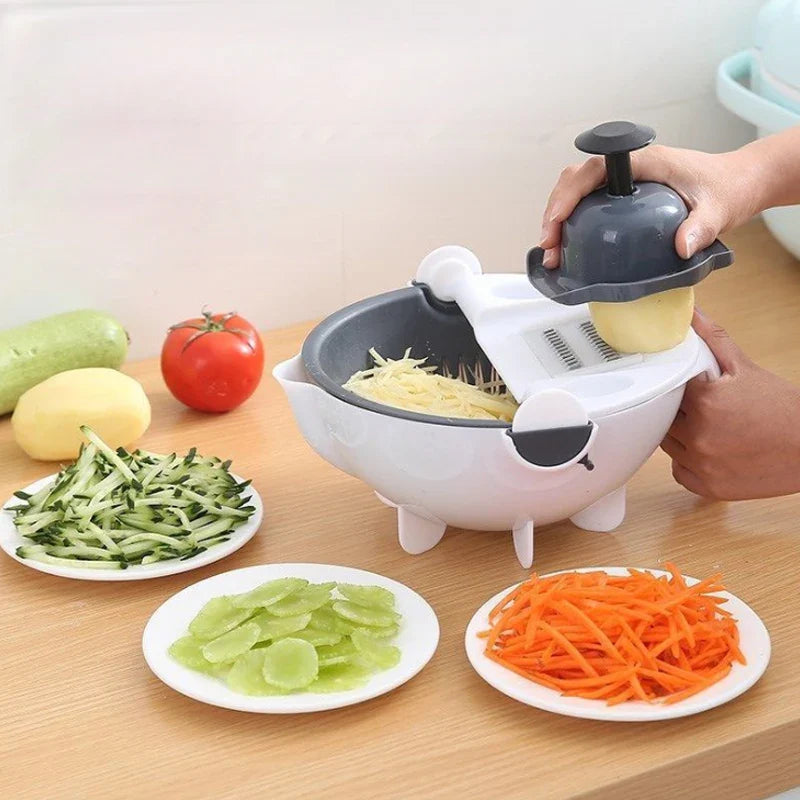 Rallador Cortador Verduras 9 En 1 Multifuncional Con Cuchillas Intercambiables