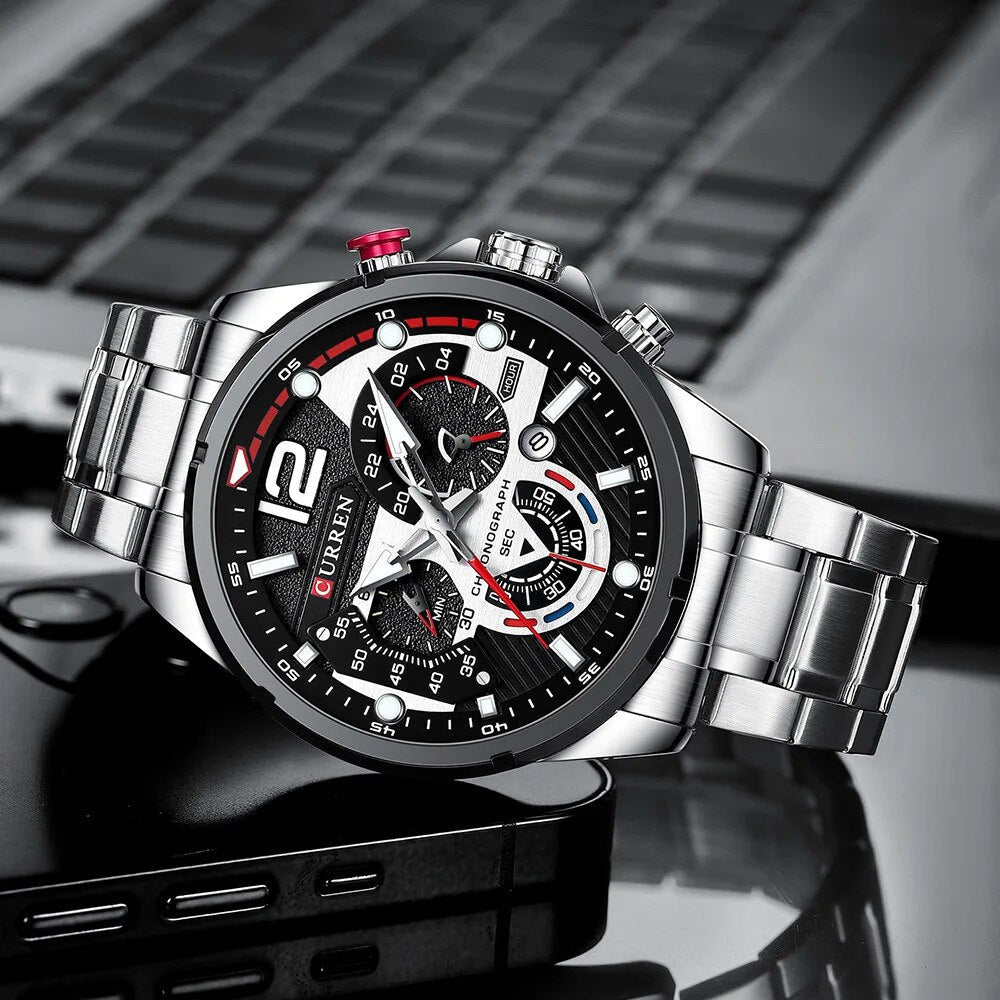 Reloj Masculino Curren Elegante Con Correa De Acero Inoxidable Y Resistente Al Agua