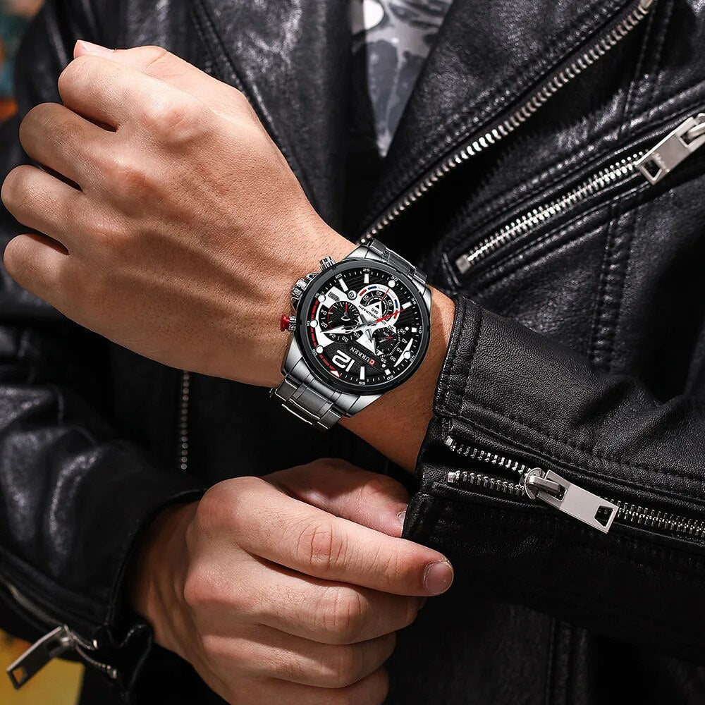 Reloj Masculino Curren Elegante Con Correa De Acero Inoxidable Y Resistente Al Agua