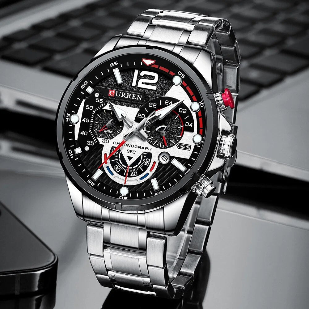 Reloj Masculino Curren Elegante Con Correa De Acero Inoxidable Y Resistente Al Agua