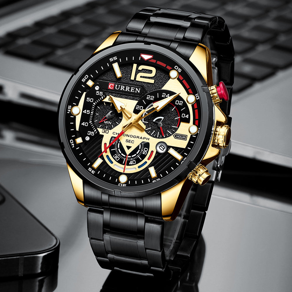 Reloj Masculino Curren Elegante Con Correa De Acero Inoxidable Y Resistente Al Agua