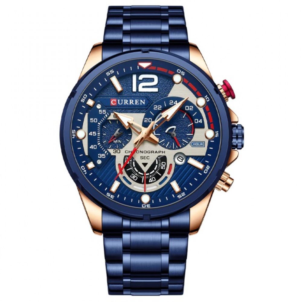 Reloj Masculino Curren Elegante Con Correa De Acero Inoxidable Y Resistente Al Agua