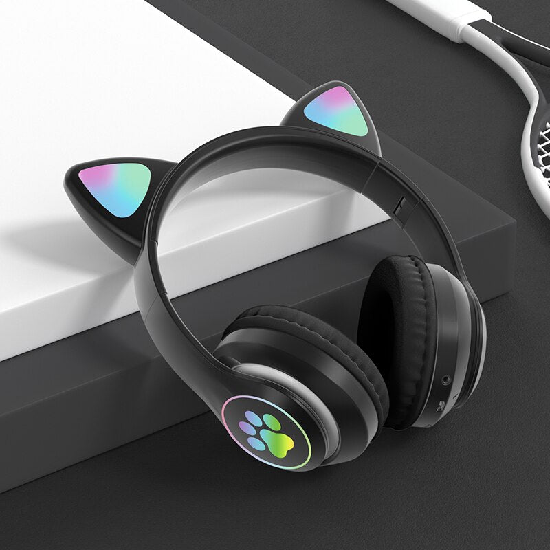 Audífonos Bluetooth De Gato Con Orejas Iluminadas Diseño Divertido Y Sonido De Alta Calidad