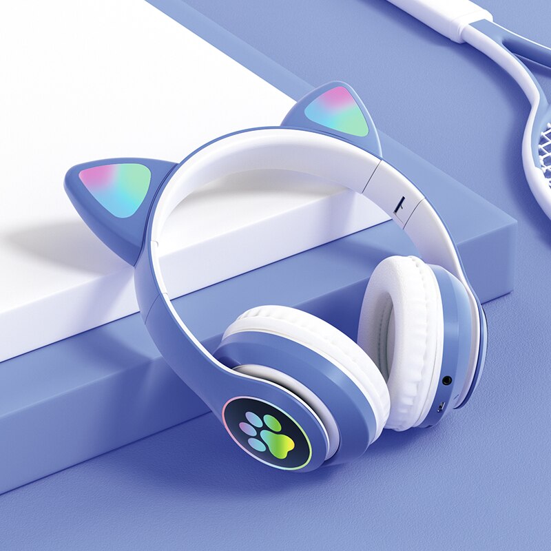Audífonos Bluetooth De Gato Con Orejas Iluminadas Diseño Divertido Y Sonido De Alta Calidad