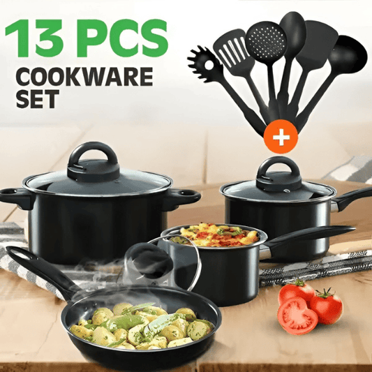 Set De 13 Piezas De Cocina Con 3 Ollas Antiadherentes 1 Sartén Antiadherente Y Utensilios