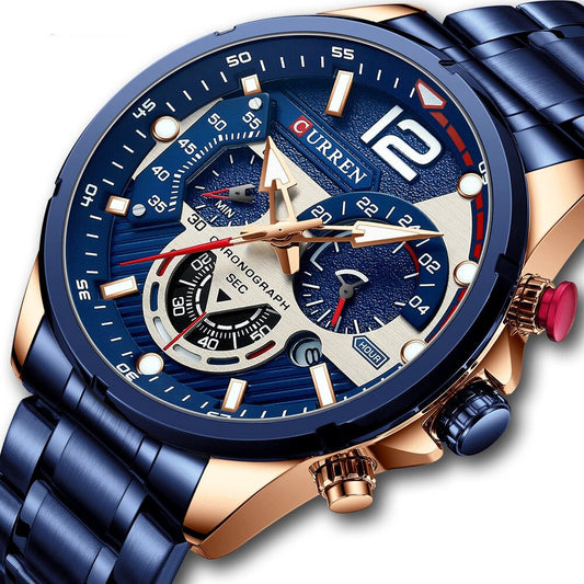 Reloj Masculino Curren Elegante Con Correa De Acero Inoxidable Y Resistente Al Agua