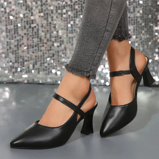 Zapatos De Salón De Piel Cómodos Con Tacones De Bloque