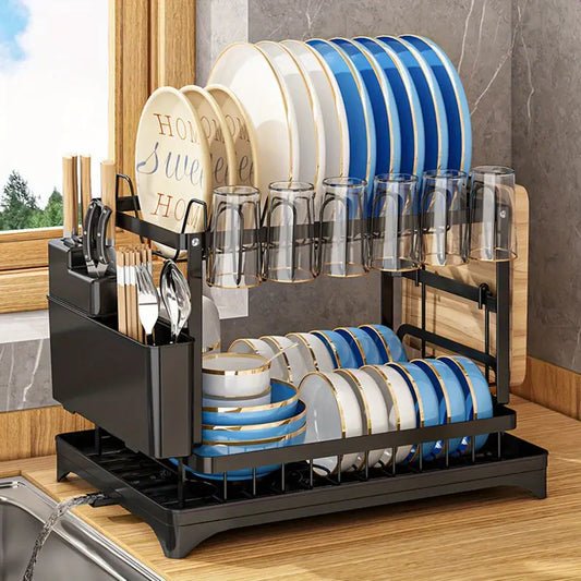 Organizador Y Escurridor De Platos 2 Niveles En Acero Inoxidable Resistente Y Funcional