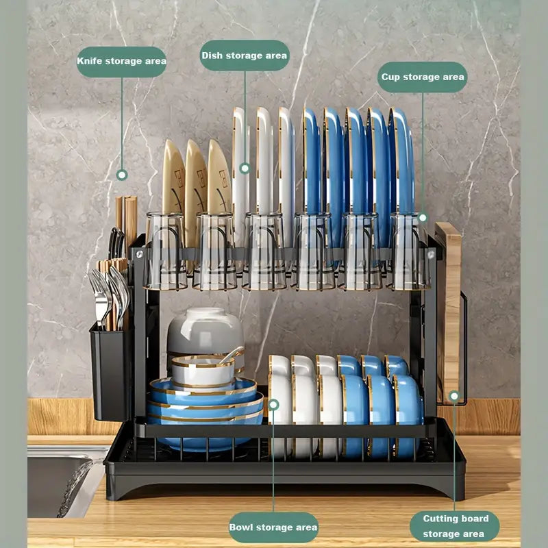Organizador Y Escurridor De Platos 2 Niveles En Acero Inoxidable Resistente Y Funcional
