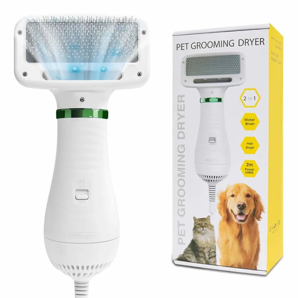 Secador de mascotas 2 en 1 con cepillo y temperatura ajustable
