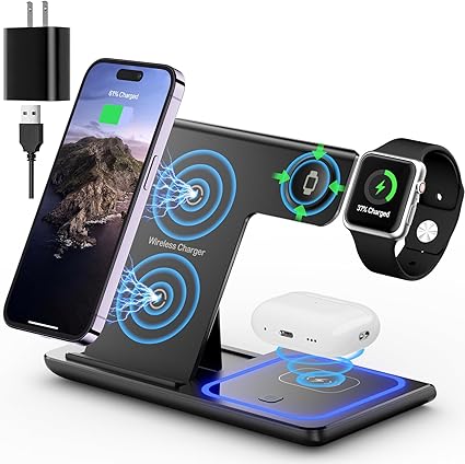 Soporte Cargador Inalámbrica 3 en 1 para Smartphone Reloj y Auriculares